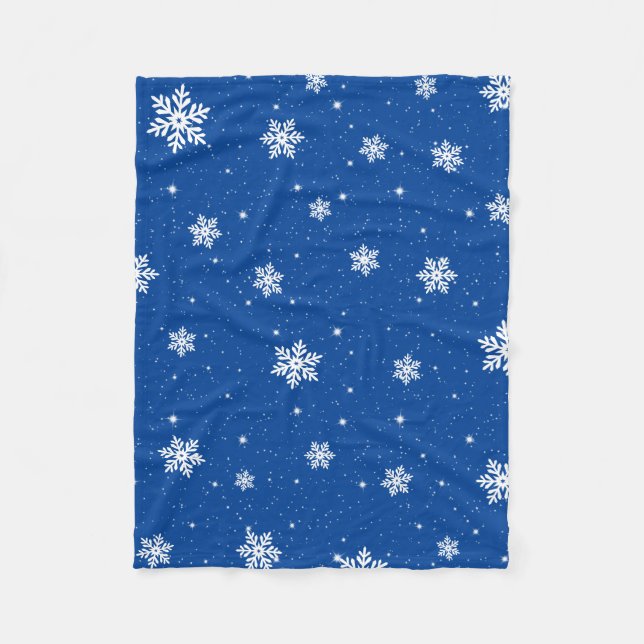 Moderne blaue Weihnachtssterne Schneeflocken Muste Fleecedecke (Vorderseite)