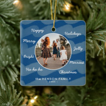 Moderne Blaue Weihnachtswünsche Familienfoto-Anden