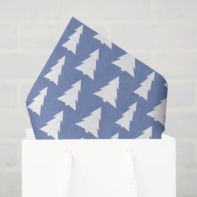 Moderne blaue weiße Bäume Urlaubsmuster Seidenpapier (Geschenktüte)