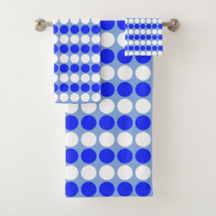 Moderne blaue weiße gepunktete Streifen auf Hellbl Badhandtuch Set
