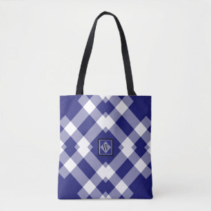 Moderne blaue weiße lila überprüfte tasche