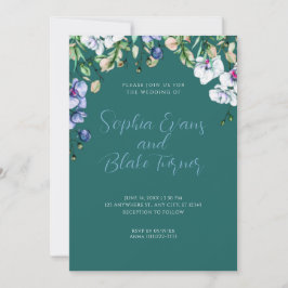 Moderne blaue, weiße und grüne Blumenhochzeit Einladung