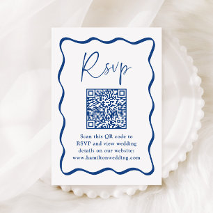 Moderne blaue wellenförmige Rahmen-QR-Code-Hochzei Begleitkarte