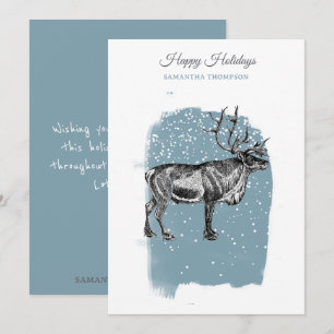 Moderne Blaue Winter-Schnee-Vintage-Weihnachts-Ren Feiertagskarte