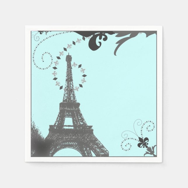 Moderne blaue Wirbel Vintag Paris Eiffel Tower Serviette (Vorderseite)