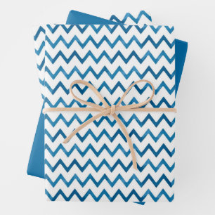 Moderne blaue Zickzack-Gestreifte Weihnachtsgesche Geschenkpapier Set