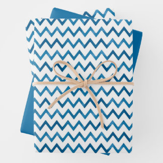 Moderne blaue Zickzack-Gestreifte Weihnachtsgesche Geschenkpapier Set