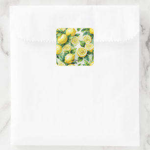 Moderne blaue Zitronen-Blumen-Schrift Brautdusche Quadratischer Aufkleber