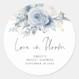 Moderne blauer Florals Liebe im Blumenduschen Runder Aufkleber