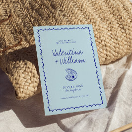 Moderne blauer Mittelmeerraum-Muschel Save the Dat Einladung