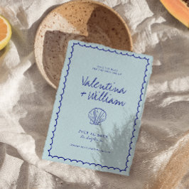 Moderne blauer Mittelmeerraum-Muschel Save the Dat Einladung