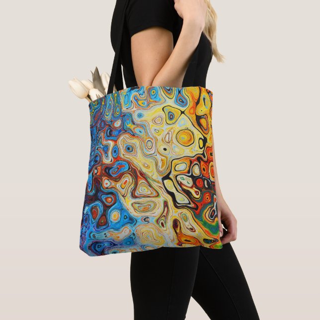 Moderne, blaugelbe Abstrakte Kunst Tasche (Von Nahem)