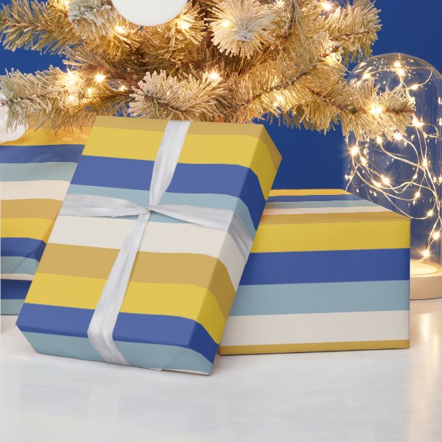 Moderne blaugelbe goldene Streifen Hanukkah Geschenkpapier (Feiertage)