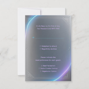 Moderne Blaugrau-Lila-Elektrische Neon-Glow-Hochze RSVP Karte