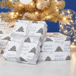 Moderne Blaugraue Weihnachtsbaum-Muster-Feier Geschenkpapier