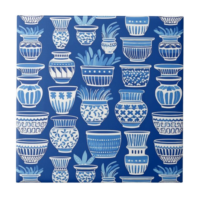 Moderne blaugriechische Tontöpfe Fliese (Vorderseite)