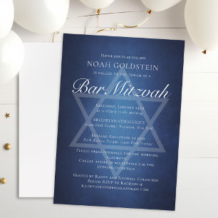 Moderne Blauweiße Typografie Formal Bar Mitzvah Einladung