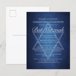 Moderne blauweiße Typografie Formal Bat Mitzvah Einladungspostkarte