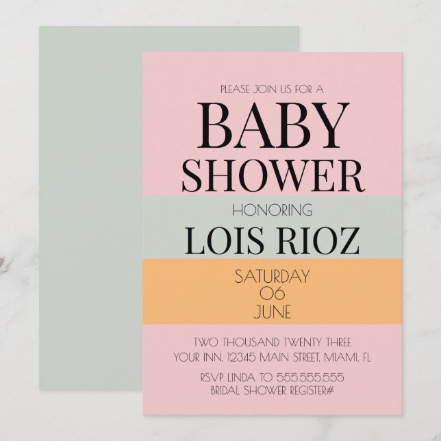 Moderne Blocks Pink Mint Bright Bold Baby Dusche Einladung (Vorne/Hinten)