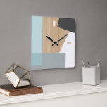 Moderne Blockstreifen Musterkunst auf Imitaten Hol Quadratische Wanduhr<br><div class="desc">Moderne, weiße, dunkelgraue und hellgraue, pastellfarbene, türkisfarbene, aquamarin blaue Blockmuster auf einem hellbeige-beigefarbenen Imitat aus Holz. Klassisches Retro-Chic, elegantes und dennoch einfaches Grunddesign für den künstlerischen Zuhause-Dekordesigner, beliebter angesagter Trendsetter und kluger Motivliebhaber aus dem Mittelalter. Erhältlich auf originalen, klassischen, unterhaltsamen & trendigen Akzenten & Accessoires, um Ihr Master- oder Kinderzimmer,...</div>