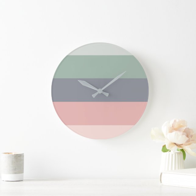Moderne Blockstreifen pastellfarbenes Muster Große Große Wanduhr (Zuhause)