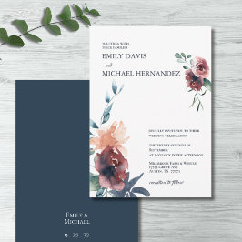 Moderne Bloral Burgund Navy Blush Peach Hochzeit Einladung