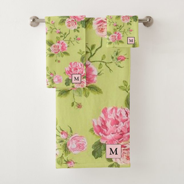Moderne blorgrüne Rose Badhandtuch Set (Insitu)