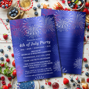Moderne Blue 4 juillet Fireworks BBBQ Invitation