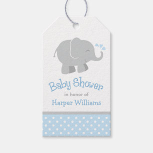 Moderne Blue and Gray Elephant Boy Baby Dusche Geschenkanhänger