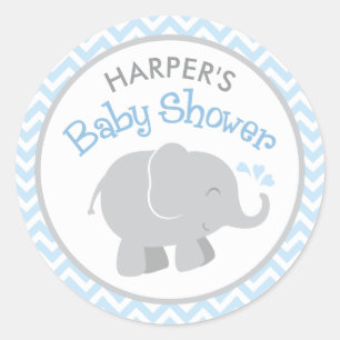 Moderne Blue and Gray Elephant Boy Baby Dusche Runder Aufkleber