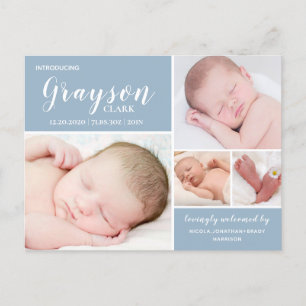 Moderne Blue Baby Boy Geburtsankündigung Postkarte