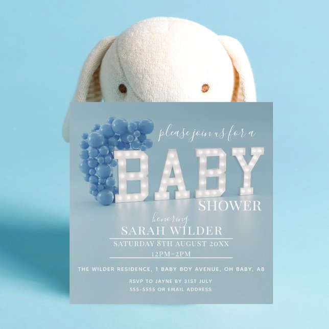Moderne Blue Balloon Arch Baby Boy Dusche Einladung (Just add your Baby Shower details!)