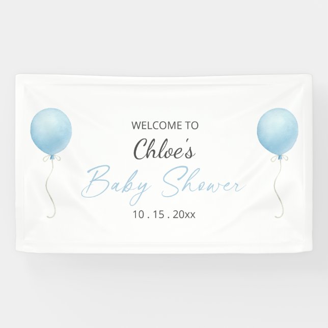 Moderne Blue Balloon Baby Dusche Banner (Horizontal)