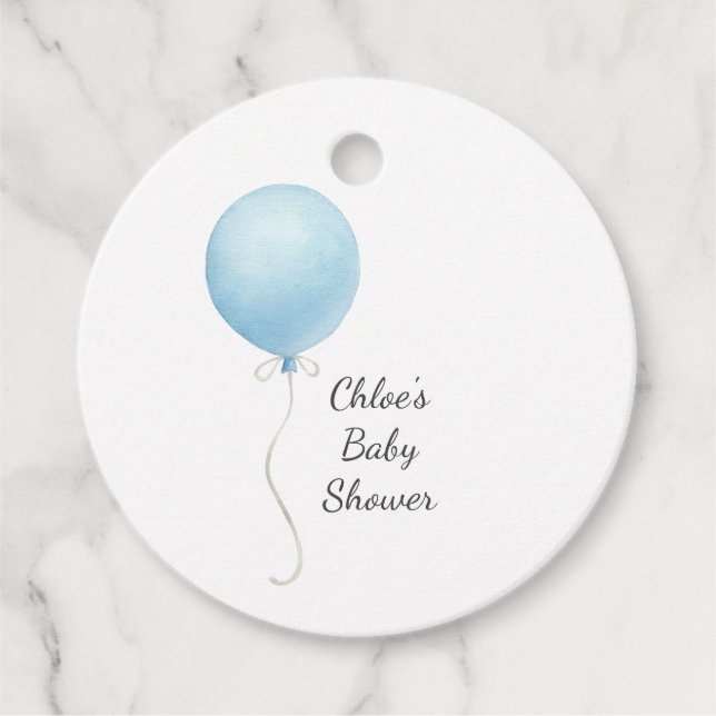 Moderne Blue Balloon Baby Dusche Geschenkanhänger (Vorderseite)