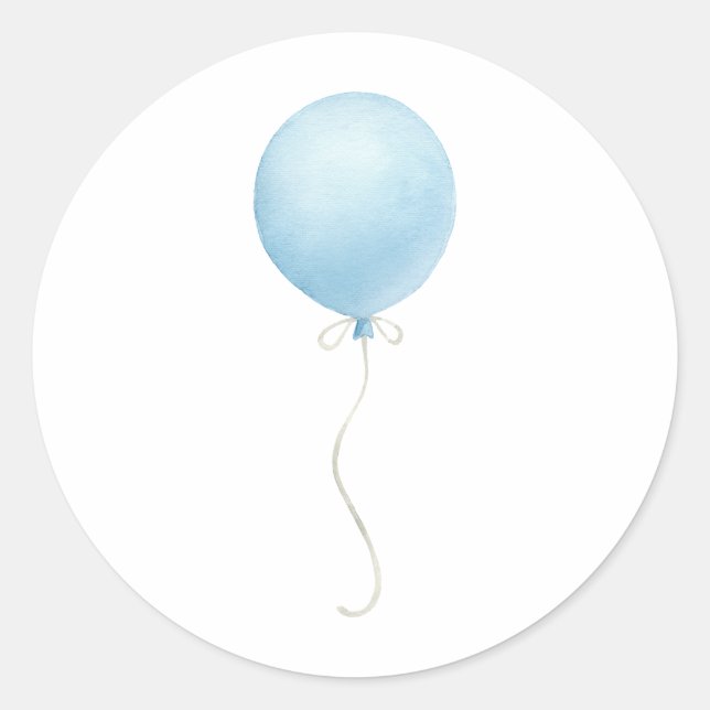 Moderne Blue Balloon Baby Dusche Runder Aufkleber (Vorderseite)