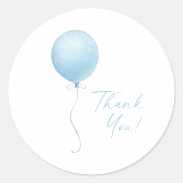 Moderne Blue Balloon Baby Dusche Runder Aufkleber (Vorderseite)