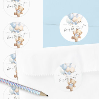 Moderne Blue Bearly Wait Baby Boy Dusche Runder Aufkleber