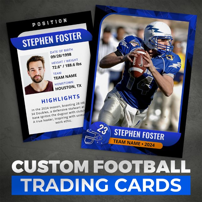 Moderne Blue & Black Football Trading Card Telefonnummerkarte (Von Creator hochgeladen)