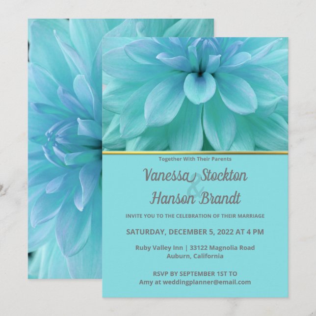 Moderne Blue Blume Hochzeitseinladung Einladung (Vorne/Hinten)