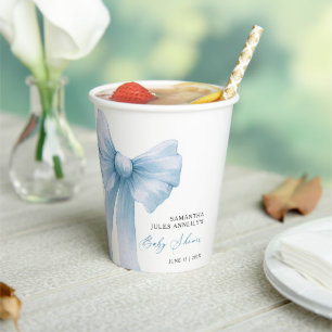 Moderne Blue Bow Baby Dusche Pappbecher