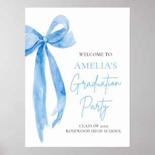 Moderne Blue Bow Coquette Graduation Party Willkom Poster