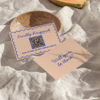 Moderne Blue Bright QR Code Retro Fun Wedding