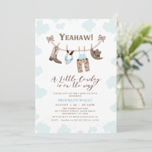 Moderne Blue Brown Kleine Cowboy Baby Dusche Einladung