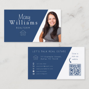 Moderne Blue Business Card für Verkäufer mit QR  Visitenkarte
