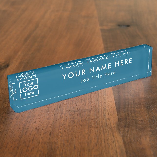Moderne Blue-Business-Logo-Führungskraft Beruflich Namensplakette (Seite)