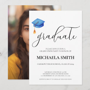 Moderne Blue Cap High School Foto Graduation Party Einladung