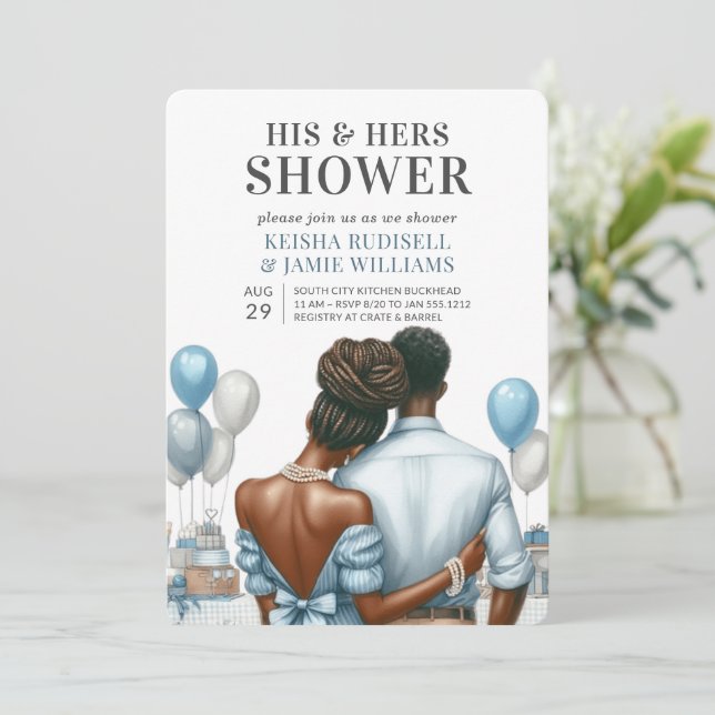 Moderne Blue Couples Dusche Brautparty Einladung (Stehend Vorderseite)