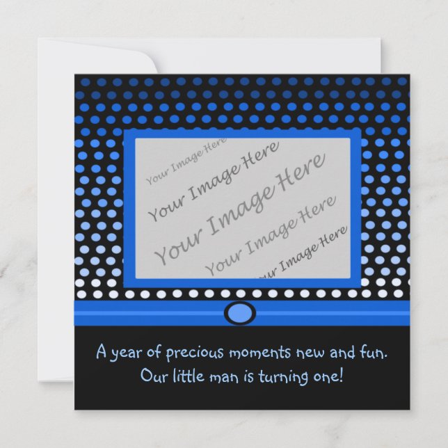 Moderne Blue Dots Erstgeburtstagsfeierlichkeiten Einladung (Vorderseite)