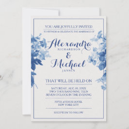 Moderne Blue Floral Blume Watercolor Wedding Card Einladung