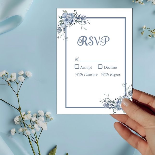 Moderne Blue Floral RSVP Card Einladung (Von Creator hochgeladen)